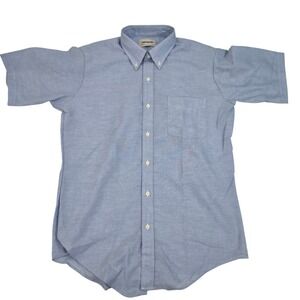 Vintage Campus Short Sleeve Button Down Shirt Men's M Oxford USA Made Blue‎